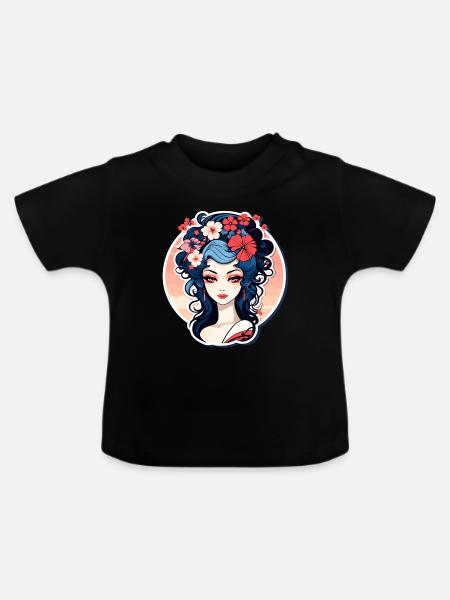Geisha Illustration - Baby Bio-T-Shirt mit Rundhals - Schwarz