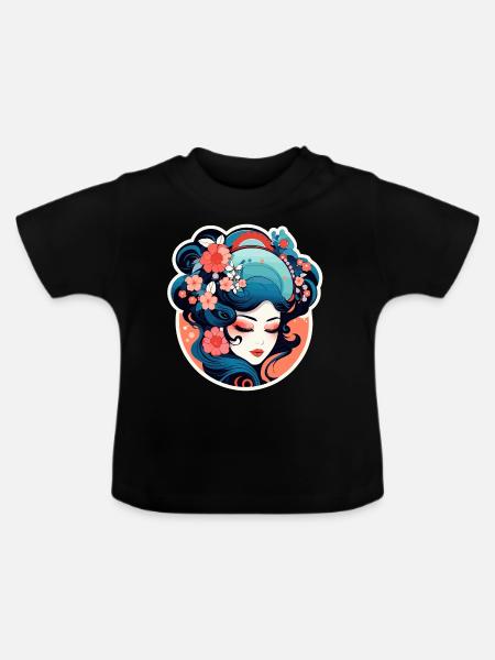 Geisha Illustration - Baby Bio-T-Shirt mit Rundhals - Schwarz