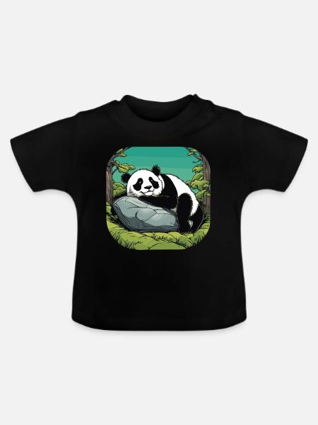Panda Illustration - Baby Bio-T-Shirt mit Rundhals - Schwarz