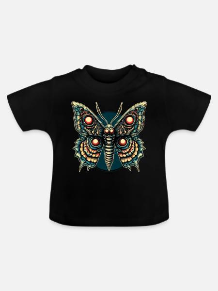 Schauriger Schmetterling mit Totenkopf - Baby Bio-T-Shirt mit Rundhals - Schwarz