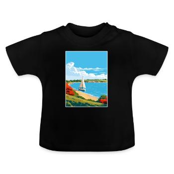 Studland Bay England Vintage Reiseposter WPA Kunst - Baby Bio-T-Shirt mit Rundhals - Schwarz - Vorne