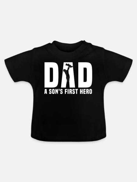 dad son hero - Baby Bio-T-Shirt mit Rundhals - Schwarz