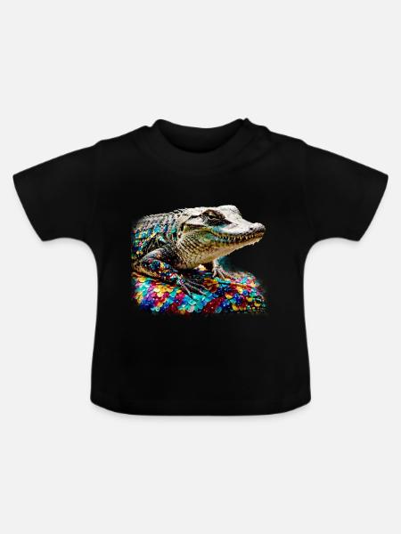 krokodil,bunt,pailetten,graffiti,gold,metallic - Baby Bio-T-Shirt mit Rundhals - Schwarz