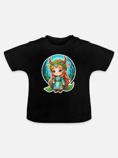 Druide Niedlich Illustration - Baby Bio-T-Shirt mit Rundhals - Schwarz