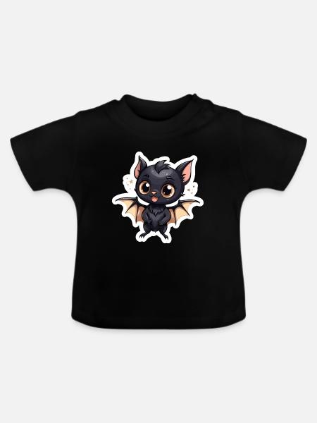 Fledermaus Niedlich Illustration - Baby Bio-T-Shirt mit Rundhals - Schwarz