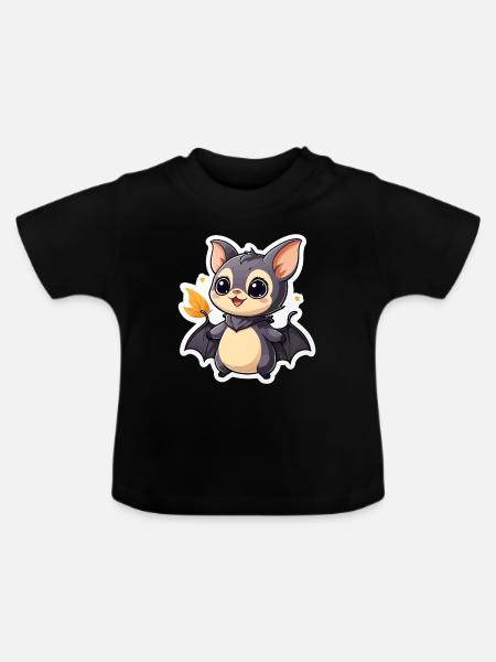Fledermaus Niedlich Illustration - Baby Bio-T-Shirt mit Rundhals - Schwarz