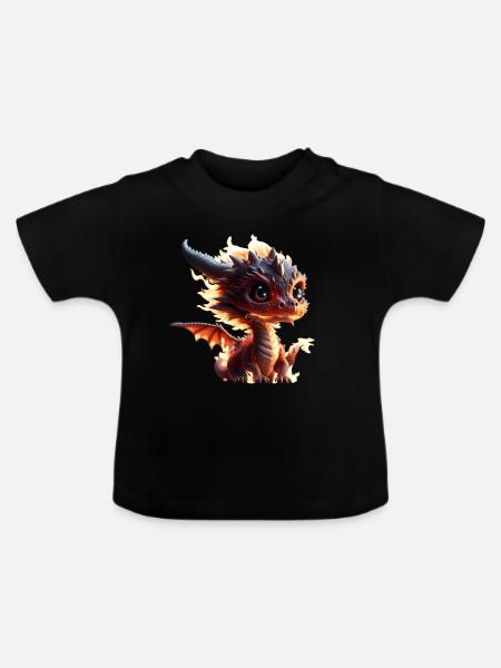 Kleiner süßer Drache - Baby Bio-T-Shirt mit Rundhals - Schwarz