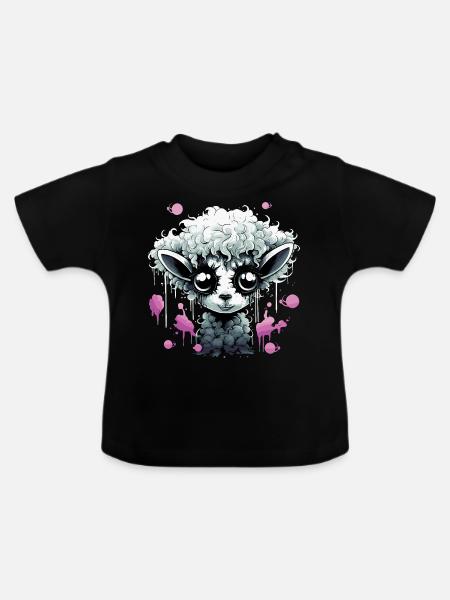 Lustiges Grufti Schaf - Baby Bio-T-Shirt mit Rundhals - Schwarz
