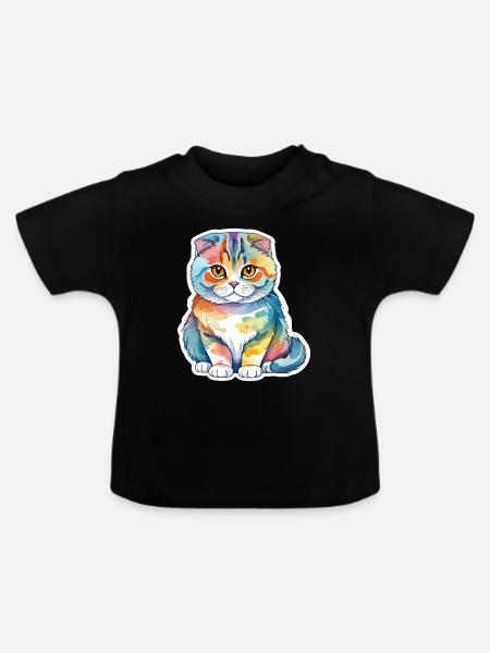 Scottish Fold Schottische Faltohrkatze - Baby Bio-T-Shirt mit Rundhals - Schwarz