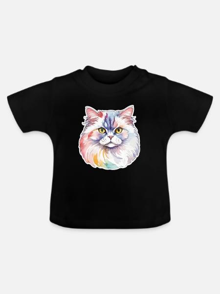 Perserkatze Wasserfarben - Baby Bio-T-Shirt mit Rundhals - Schwarz