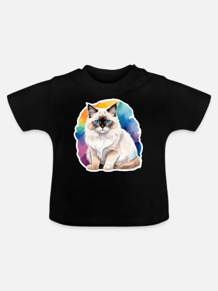 Birmakatze Wasserfarben - Baby Bio-T-Shirt mit Rundhals - Schwarz