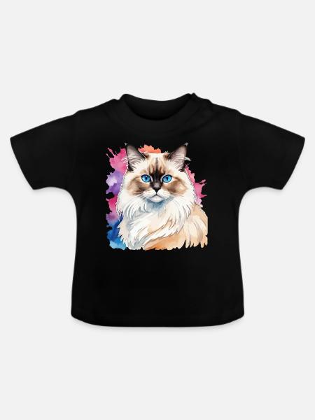 Birmakatze Wasserfarben - Baby Bio-T-Shirt mit Rundhals - Schwarz