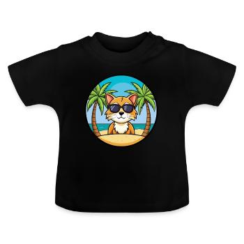 Asiatische Katzenrasse Cartoon Sonnenbrille Strand - Baby Bio-T-Shirt mit Rundhals - Schwarz - Vorne