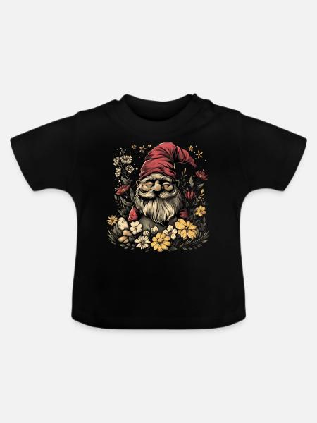 Lustiger Gartenzwerg - Baby Bio-T-Shirt mit Rundhals - Schwarz