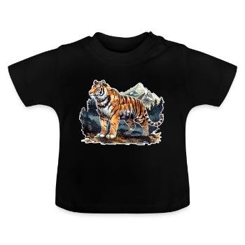 Striking Tiger Pose - Baby Organic T-Shirt with Round Neck - black - Front