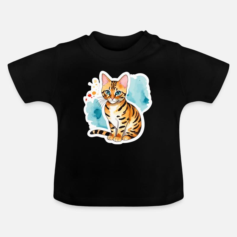 Chat du Bengale Aquarelles - T-shirt bio col rond Bébé - noir