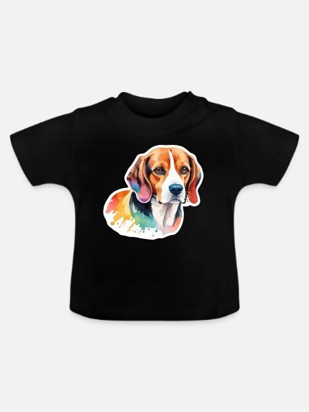 Beagle Wasserfarben - Baby Bio-T-Shirt mit Rundhals - Schwarz