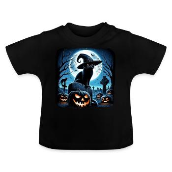 Happy Halloween, Scaredy Cat - Baby Organic T-Shirt with Round Neck - black - Front