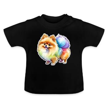 Pomeranian Zwergspitz Wasserfarben - Baby Bio-T-Shirt mit Rundhals - Schwarz - Vorne