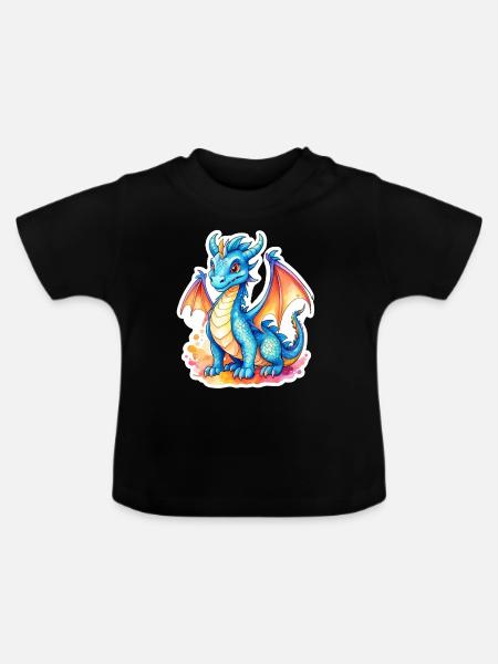 Drache Wasserfarben - Baby Bio-T-Shirt mit Rundhals - Schwarz