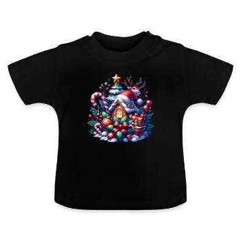 Cabane de neige de Noël - T-shirt bio col rond Bébé - noir - Devant