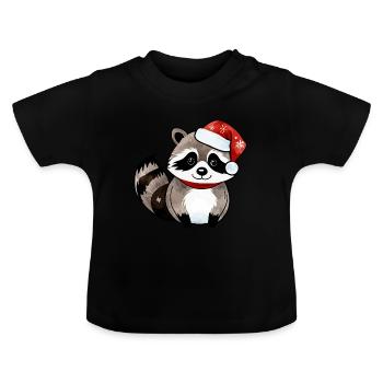 Waschbär Weihnachten Wasserfarben - Baby Bio-T-Shirt mit Rundhals - Schwarz - Vorne