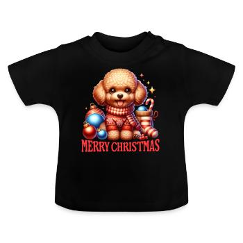 Caniche jouet Joyeux Noël - T-shirt bio col rond Bébé - noir - Devant