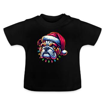 Weihnachts Lichterkette Bulldogge - Baby Bio-T-Shirt mit Rundhals - Schwarz - Vorne