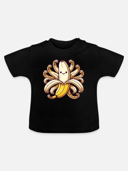 Verspielte OctoBanana Illustration - Baby Bio-T-Shirt mit Rundhals - Schwarz