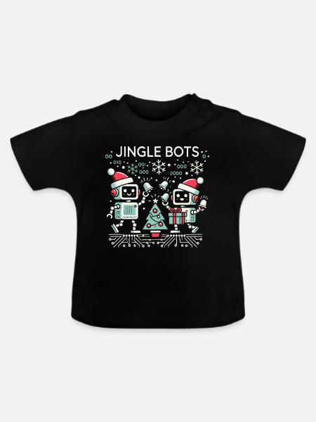 Jingle Bots - Weihnachtsroboter mit Binärcode - Baby Bio-T-Shirt mit Rundhals - Schwarz