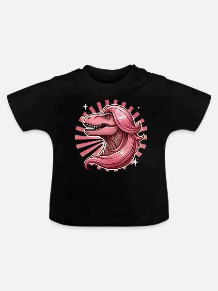 Rosahaarige Diva TRex Illustration - Baby Bio-T-Shirt mit Rundhals - Schwarz