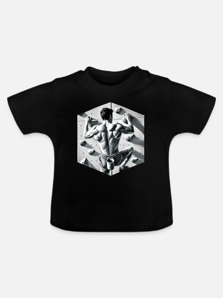 Graustufen-Kletterer-Illustration - Baby Bio-T-Shirt mit Rundhals - Schwarz