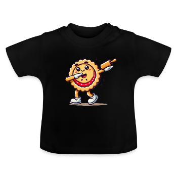 Dabbing Pie Cartoon with Rolling Pin - Baby Organic T-Shirt with Round Neck - black - Front