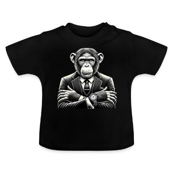 Chimpanzee in Suit Bold Monochrome Art - Baby Organic T-Shirt with Round Neck - black - Front