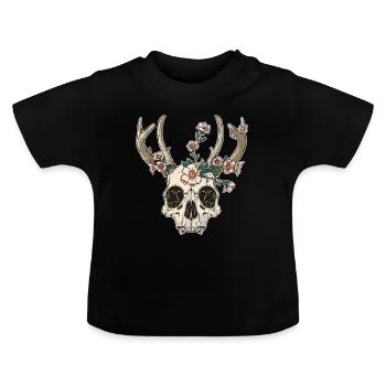 Wendigo Blumen Schädel Wild - Baby Bio-T-Shirt mit Rundhals - Schwarz - Vorne