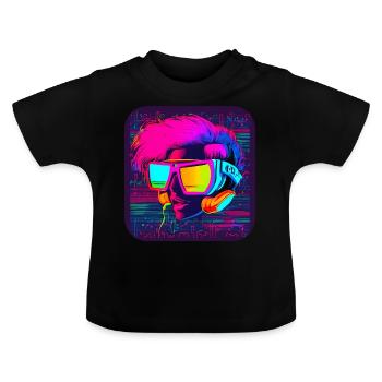 80s Retro Radio Star Party - Baby Organic T-Shirt with Round Neck - black - Front