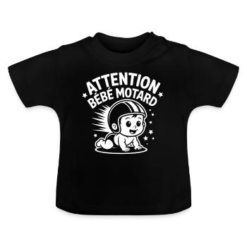 ATTENTION BÉBÉ MOTARD – Fils/fille de biker - T-shirt bio col rond Bébé - noir - Devant