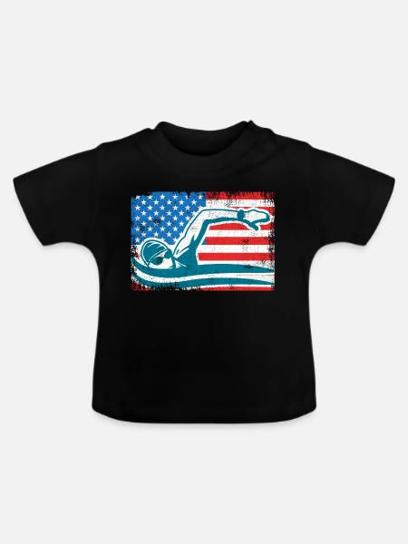 4. Juli Schwimmen - Baby Bio-T-Shirt mit Rundhals - Schwarz