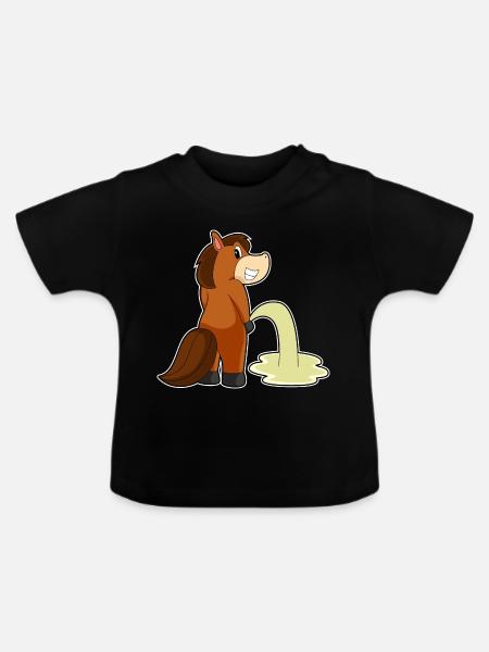 Pferd Toilette - Baby Bio-T-Shirt mit Rundhals - Schwarz