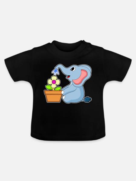Elefant Blume - Baby Bio-T-Shirt mit Rundhals - Schwarz