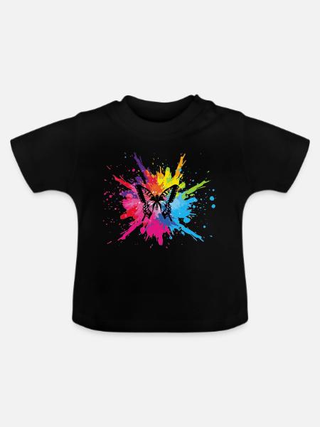 Mehrfarbiger Schmetterling - Baby Bio-T-Shirt mit Rundhals - Schwarz