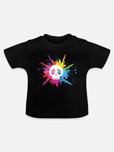 Weißer Schädel und bunte Explosion - Baby Bio-T-Shirt mit Rundhals - Schwarz