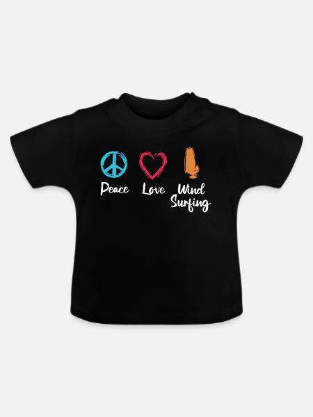 Frieden Liebe Windsurfen - Baby Bio-T-Shirt mit Rundhals - Schwarz