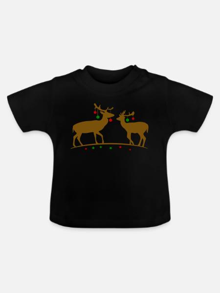 Hirsche mit Weihnachtskugeln - Baby Bio-T-Shirt mit Rundhals - Schwarz