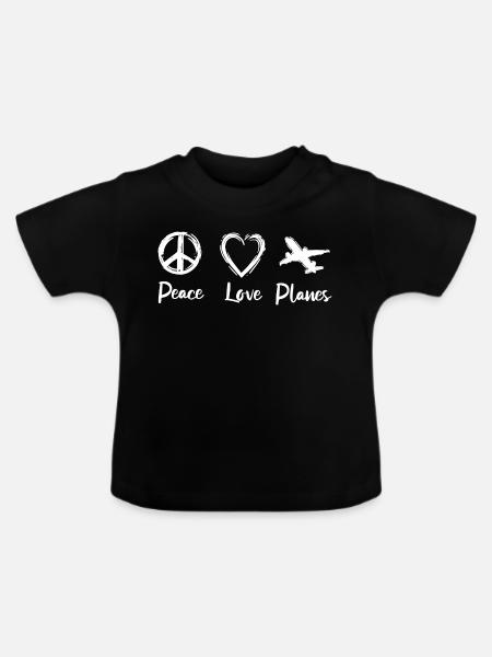 Peace Love Planes - Baby Bio-T-Shirt mit Rundhals - Schwarz