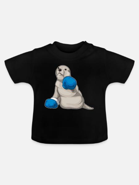 Seehund Boxer Boxhandschuhe Boxen - Baby Bio-T-Shirt mit Rundhals - Schwarz