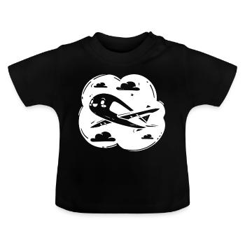 Propeller Plane Drawing - Baby Organic T-Shirt with Round Neck - black - Front
