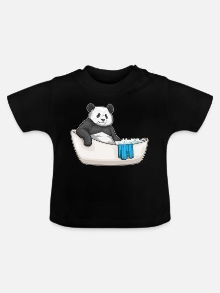 Panda Baden Badewanne - Baby Bio-T-Shirt mit Rundhals - Schwarz