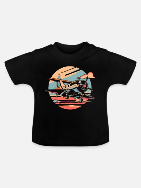 Propellerflugzeug Porträt - Baby Bio-T-Shirt mit Rundhals - Schwarz