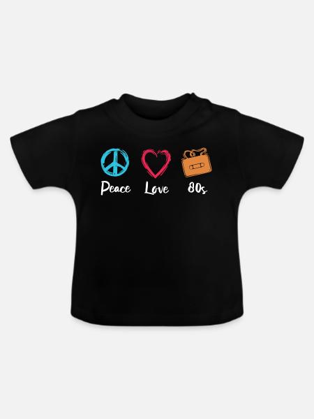 Peace Love 80s - Baby Bio-T-Shirt mit Rundhals - Schwarz